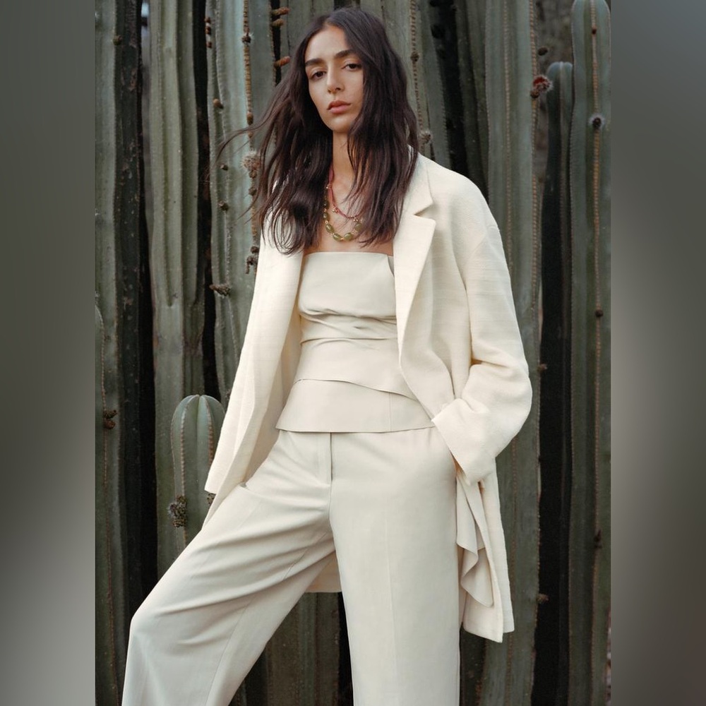 Zara TEXTURED ONE-BUTTON Oversized COAT Cream/Beige Size XS NEW